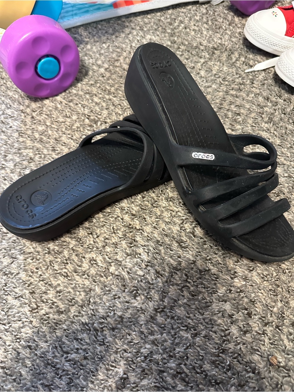 CROCS Women's Black Rhonda Strappy Platform Slide-on Sandals Womens 10